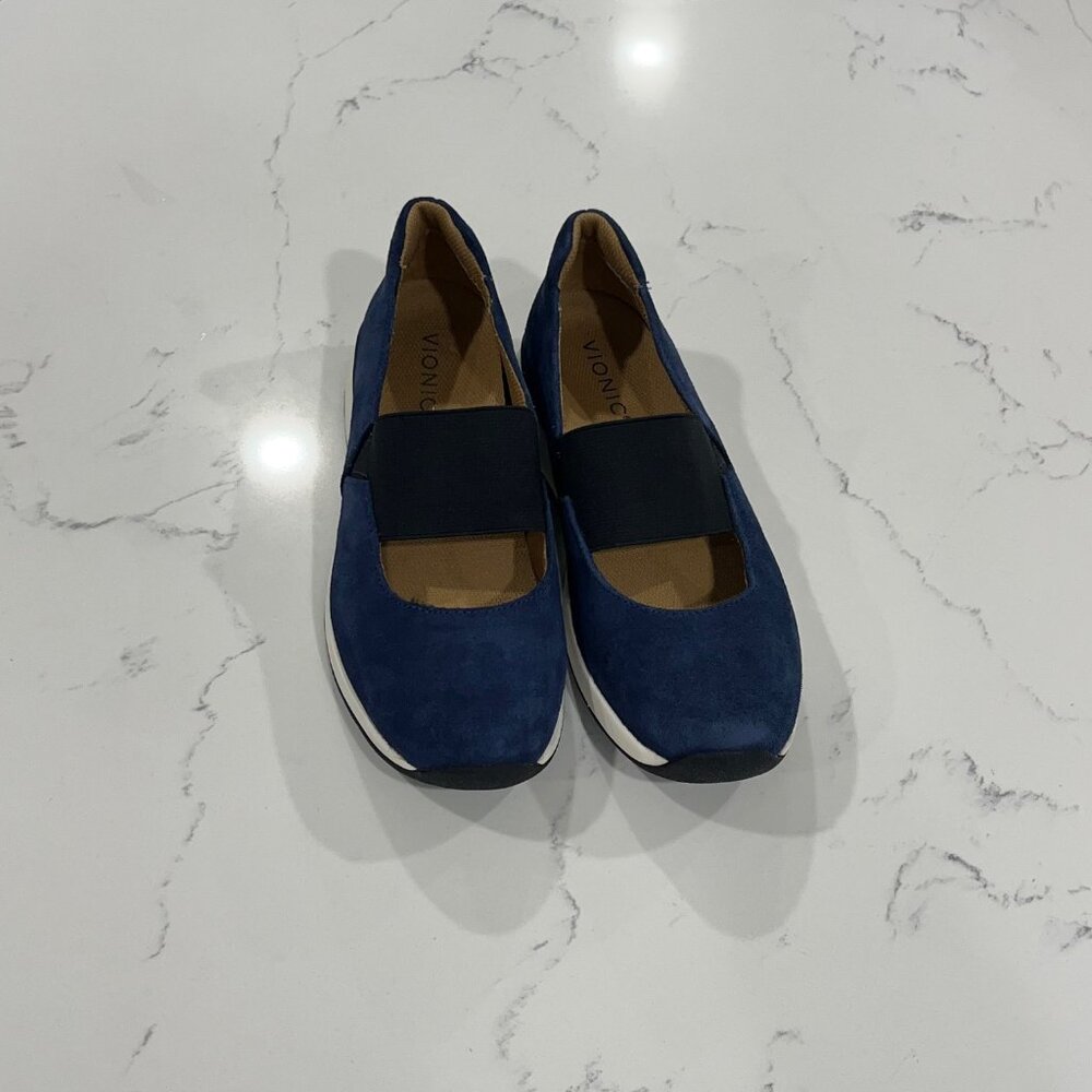 Vionic Navy Suede Slip-On Flats with Black Elastic